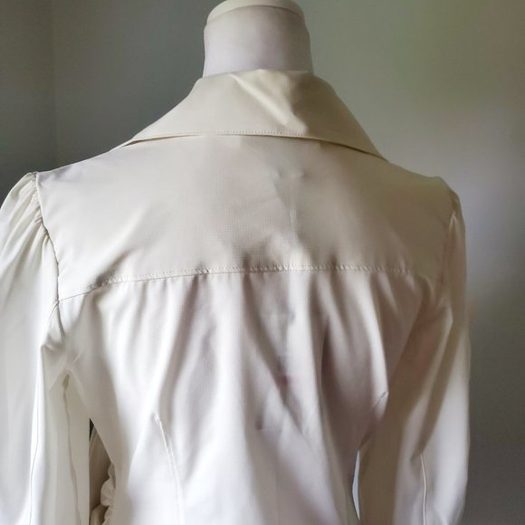 DKNY Couture Style Sculpted Poet Blouse Faux Wrap Balloon Sleeve Collared V Neck - Picture 6 of 10